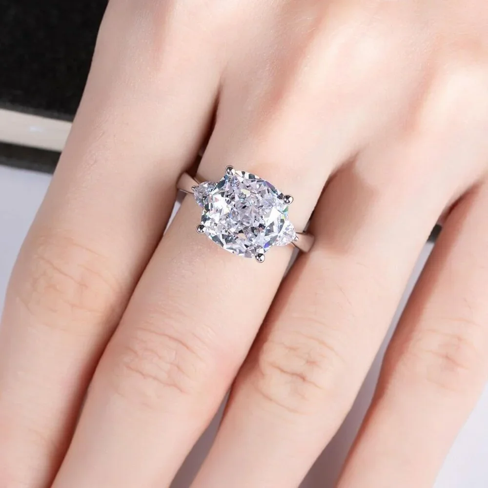 Cubic Zirconia Engagement Ring 7ct Cushion Cut 6.5 White Gold Plated Women